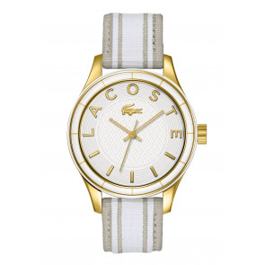 Lacoste pulseira de relogio 2000771 / LC-66-3-44-2399 Couro Creme branco / Bege 18mm + costura branca