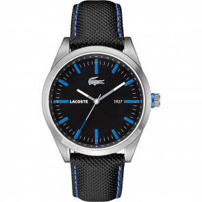 Lacoste pulseira de relogio 2010597 / LC-52-1-14-2277 Couro Preto 22mm + costura azul