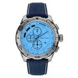 Nautica pulseira de relogio NAI19519 Couro Azul + costura branca